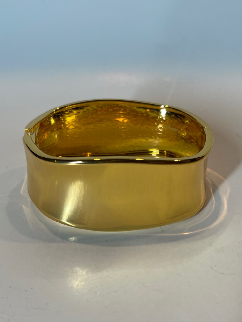 Polished Gold Wide Cuff Bracelet - Women Jewelry - easy on and off hinged
